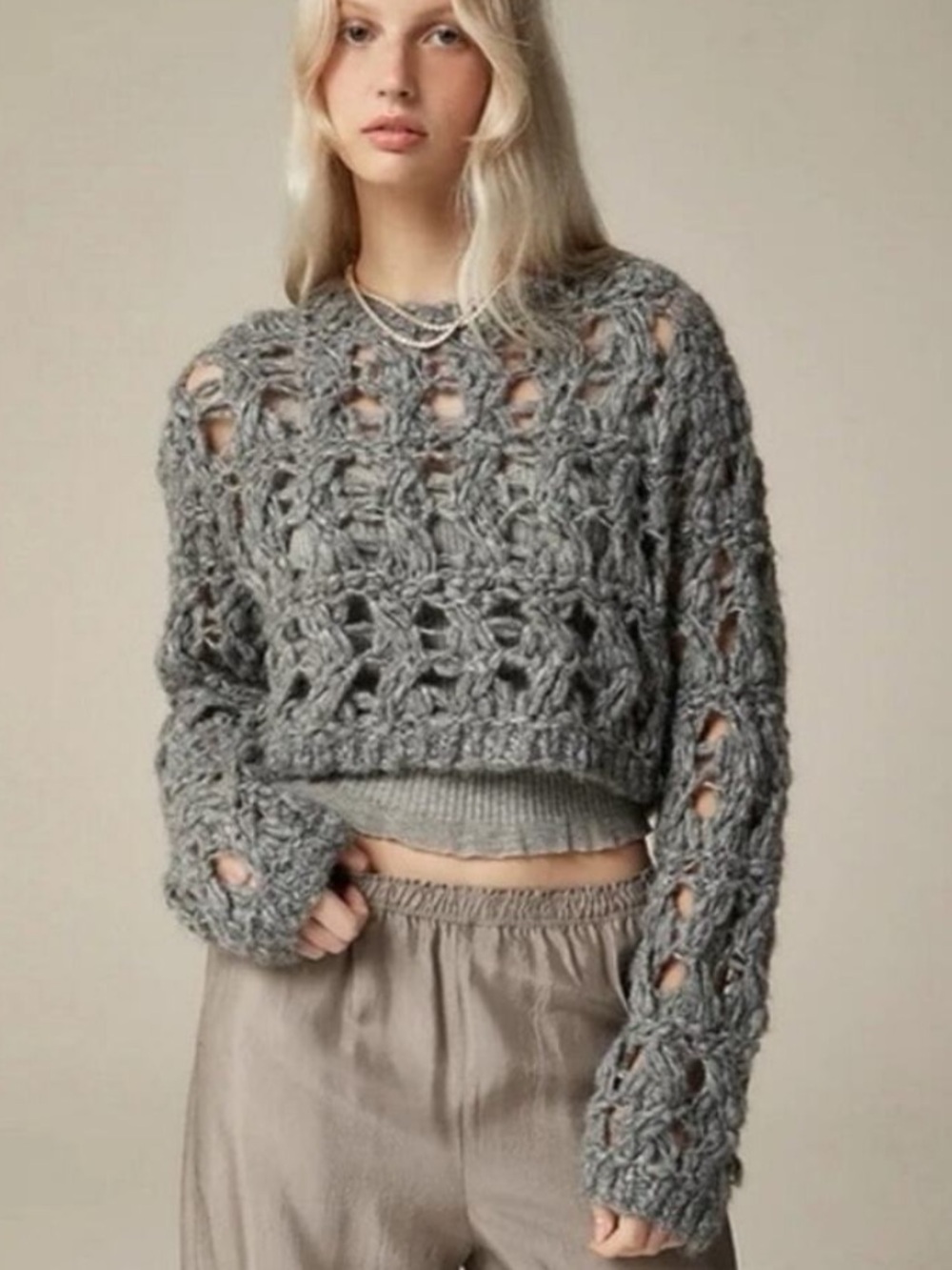 NWOT J.Crew Collection 70% Alpaca Open-Weave Cropped Pullover Sweater S